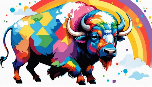 horoscope taurus,tribal bull,taurus,the zodiac sign taurus,buffalo,bison,gnu,buffaloes,buffalo herd,bull,cape buffalo,oxen,rainbow background,wpap,colorful foil background,african buffalo,bulls,bullish,capricorn,yak,Unique,Pixel,Pixel 05