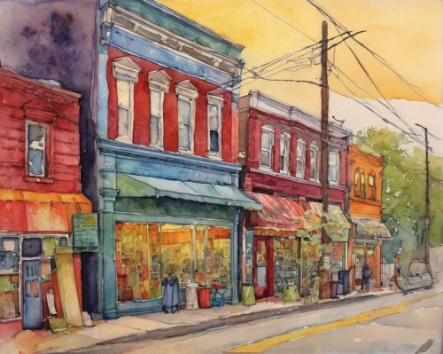 watercolor shops,ohio paint street chillicothe,store fronts,watercolor painting,watercolor cafe,watercolor,bethlehem road,old linden alley,street scene,adams morgan,richmond,colored pencil background,watercolor sketch,watercolor paper,watercolor tea shop,color pencil,watercolor paint,parkersburg,watercolor background,chestnut avenue,Illustration,Paper based,Paper Based 18