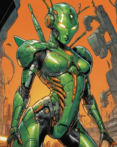 patrol,alien warrior,mantis,green goblin,background ivy,green skin,cyborg,droid,ivy,groot super hero,sci fi,michelangelo,cleanup,martian,cybernetics,andromeda,raphael,wasp,carapace,evangelion unit-02,Illustration,American Style,American Style 13