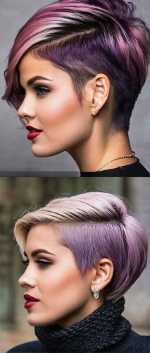 asymmetric cut,pixie-bob,trend color,artificial hair integrations,layered hair,pixie cut,natural color,mauve,pompadour,dark purple,mohawk hairstyle,hair shear,updo,stylograph,dark pink in colour,feathered hair,wing purple,color 1,veil purple,light purple,Conceptual Art,Daily,Daily 04