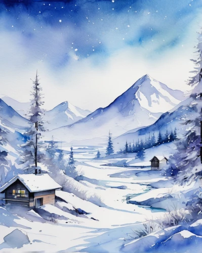 watercolor christmas background,winter background,winter landscape,christmas landscape,snowy landscape,snow landscape,watercolor background,christmas snowy background,landscape background,snow scene,christmasbackground,salt meadow landscape,ortler winter,watercolor,watercolor painting,winter village,snowy mountains,mountain huts,watercolor paint,winter house,Conceptual Art,Sci-Fi,Sci-Fi 10