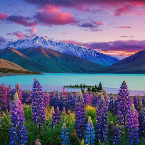 new zealand,south island,tekapo,purple landscape,newzealand nzd,nz,lupines,beautiful landscape,mt cook,splendid colors,splendor of flowers,north island,landscapes beautiful,yukon territory,landscape background,air new zealand,heaven lake,lupins,british columbia,nature landscape,Art,Artistic Painting,Artistic Painting 31