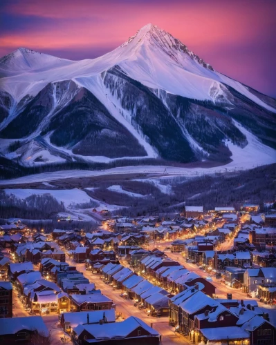 kamchatka,telluride,elbrus,xinjiang,vail,butte,mount hood,fairbanks,caucasus,mountain village,alpine sunset,northen lights,sunshinevillage,yukon,alaska,zermatt,mountain sunrise,japan's three great night views,shasta,tibet,Conceptual Art,Fantasy,Fantasy 17