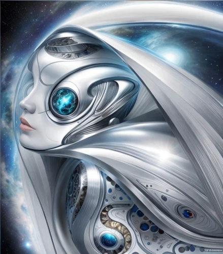 silver surfer,biomechanical,sci fiction illustration,cosmic eye,extraterrestrial life,andromeda,gaia,robot eye,heliosphere,cyberspace,space art,torus,planet eart,cybernetics,scifi,extraterrestrial,astral traveler,orbiting,meridians,binary system,Common,Common,Natural