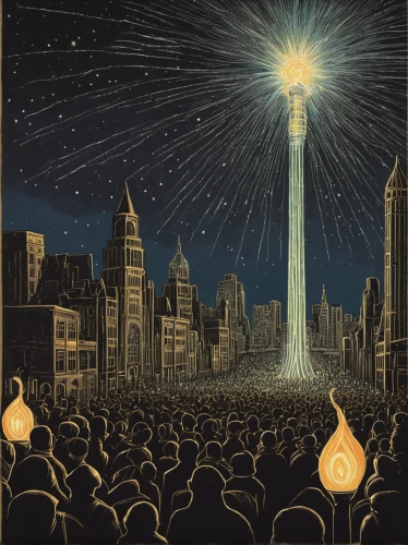 liberty enlightening the world,radio city music hall,torch-bearer,tribute in light,atomic age,the star of bethlehem,rockefeller plaza,the white torch,fireworks art,lamplighter,golden candlestick,torch,beacon,star of bethlehem,burning man,twenties of the twentieth century,pentecost,cd cover,illuminations,the pillar of light,Illustration,Black and White,Black and White 23