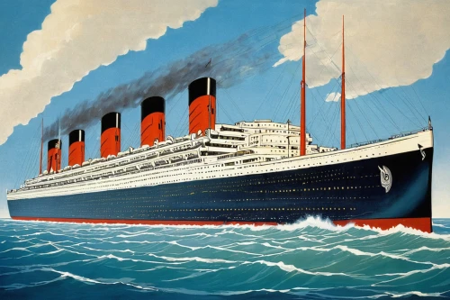 ocean liner,troopship,queen mary 2,titanic,ss rotterdam,reefer ship,sea fantasy,star line art,the ship,arthur maersk,passenger ship,clipper,royal yacht,travel poster,victory ship,vintage illustration,cruise ship,baltimore clipper,tour to the sirens,italian poster,Illustration,Retro,Retro 26