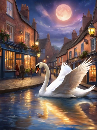 constellation swan,swan boat,swan,white swan,swan lake,swans,trumpet of the swan,the head of the swan,swan on the lake,swan pair,mourning swan,swan baby,swan cub,swan family,ducks  geese and swans,fantasy picture,young swan,mute swan,cygnet,night scene,Illustration,Realistic Fantasy,Realistic Fantasy 01
