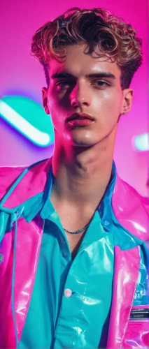 80s,man in pink,neon lights,ken,neon body painting,disco,neon light,pink background,neon makeup,neon,candy boy,enz,magenta,neon colors,dj,beatenberg,miami,vapor,boy,neon arrows,Conceptual Art,Sci-Fi,Sci-Fi 28