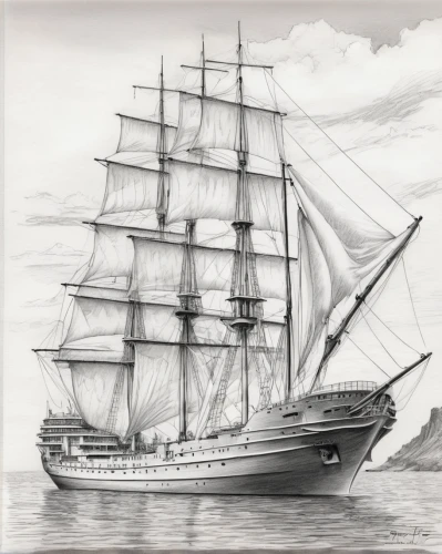 baltimore clipper,full-rigged ship,sloop-of-war,three masted sailing ship,tallship,sailing vessel,sail ship,sea sailing ship,barquentine,east indiaman,training ship,windjammer,barque,tall ship,tern schooner,sailing ship,three masted,caravel,united states coast guard cutter,inflation of sail,Illustration,Black and White,Black and White 30