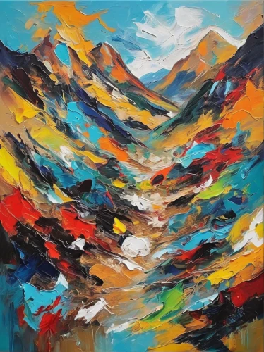 himalayas,himalaya,ladakh,mountain landscape,mountain scene,desert landscape,zao,abstract painting,annapurna,stabyhoun,the landscape of the mountains,himalayan,mountain tundra,mountains,painting technique,mountain river,autumn mountains,mountain pass,volcanic landscape,oil on canvas,Conceptual Art,Oil color,Oil Color 20