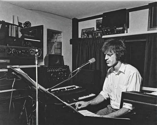 black and white recording,old recording,keyboard player,in a studio,1973,keith-albee theatre,recording studio,home studios,john lennon,mick,1982,studios,electric piano,recordings,1971,stevie,kerry,moog,recording,studio monitor,Conceptual Art,Daily,Daily 09