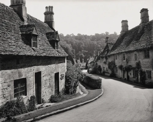 cottages,shaftesbury,great chalfield,sussex,half-timbered houses,row of houses,brixlegg,lincoln's cottage,robin hood's bay,dorset,knight village,falkland,medieval street,old houses,england,half-timbered,old village,village street,1926,1929,Photography,Black and white photography,Black and White Photography 15