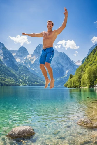 floating over lake,lake lucerne region,cliff jumping,alpsee,open water swimming,leap for joy,travel insurance,canton of glarus,almochsee,the spirit of the mountains,lake lucerne,jumping off,trampolining--equipment and supplies,seealpsee,hintersee,schwimmvogel,berchtesgaden national park,slacklining,montgolfiade,oeschinen lake,Illustration,Japanese style,Japanese Style 19