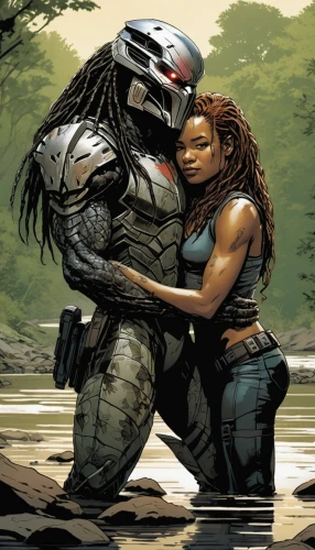 black couple,war machine,man and wife,motorboats,predator,man and woman,sci fiction illustration,romance novel,bough,companion,them,husband and wife,forbidden love,romance,mother and father,motorboat,protecting,black women,beautiful couple,couple goal,Illustration,American Style,American Style 06