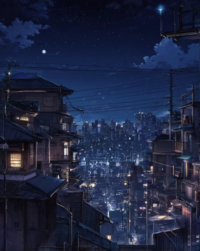 city at night,kyoto,violet evergarden,night scene,tsukemono,japan's three great night views,tokyo city,cityscape,evening city,kiyomizu,evening atmosphere,starry sky,dusk background,night image,izakaya,tokyo,japanese background,shinjuku,city lights,clear night,Illustration,Abstract Fantasy,Abstract Fantasy 11