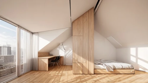 sky apartment,modern room,loft,sleeping room,penthouse apartment,room divider,bedroom window,bedroom,shared apartment,daylighting,attic,wooden windows,japanese-style room,canopy bed,cubic house,an apartment,guest room,timber house,dormer window,archidaily,Common,Common,Natural