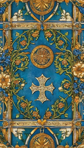 motifs of blue stars,ceiling,floral ornament,circular ornament,ornament,spanish tile,tile,delft,panel,ottoman,wall panel,christ star,hall roof,raffaello da montelupo,frame ornaments,dome roof,quatrefoil,the ceiling,fleur-de-lys,florentine,Illustration,Realistic Fantasy,Realistic Fantasy 43