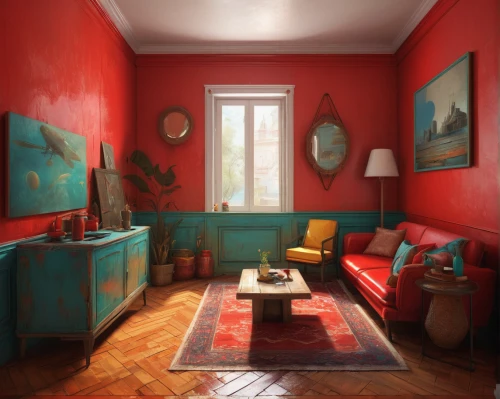 sitting room,red paint,red wall,livingroom,danish room,the little girl's room,house painting,boy's room picture,playing room,living room,home interior,an apartment,hallway space,apartment,interiors,interior design,one room,kids room,interior decor,interior decoration,Illustration,Realistic Fantasy,Realistic Fantasy 28