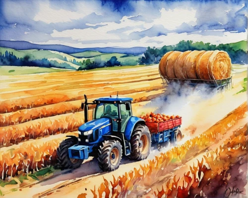 tractor,farm tractor,harvest time,harvest festival,fall landscape,straw harvest,harvest,watercolor background,fall harvest,colored pencil background,farm landscape,pumpkin patch,autumn background,grain harvest,farm background,corn harvest,autumn landscape,agricultural,autumn chores,harvesting,Conceptual Art,Daily,Daily 24