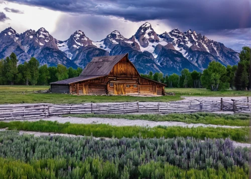 grand teton,grand tetons,teton,log cabin,american frontier,united states national park,log home,the cabin in the mountains,wyoming,salt meadow landscape,paine national park,patagonia,mountain meadow,beautiful landscape,rocky mountain,landscapes beautiful,house in the mountains,mountain range,house in mountains,alpine meadow,Illustration,Paper based,Paper Based 18