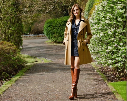 trench coat,long coat,knee-high boot,overcoat,leather boots,riding boot,women fashion,brown leather shoes,long legs,summer coat,fashion shoot,yellow brown,menswear for women,coat,rubber boots,autumn gold,old coat,female model,country dress,red coat,Illustration,Abstract Fantasy,Abstract Fantasy 03