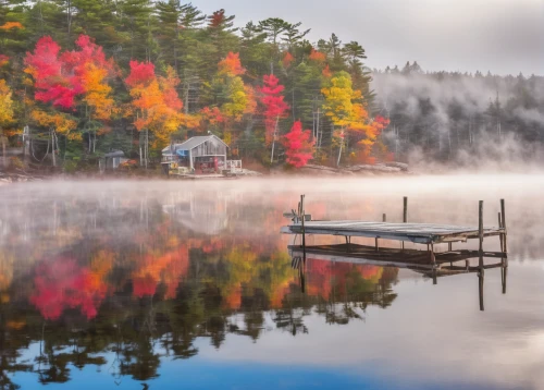 new england,autumn fog,vermont,maine,morning mist,autumn morning,north american fog,fall landscape,mists over prismatic,massachusetts,foggy landscape,fog banks,beautiful lake,high mountain lake,mountainlake,autumn idyll,autumn scenery,autumn landscape,fall foliage,mountain lake,Conceptual Art,Oil color,Oil Color 21