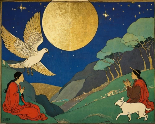 star-of-bethlehem,the star of bethlehem,dove of peace,star of bethlehem,kate greenaway,bethlehem star,doves of peace,garden star of bethlehem,the three magi,fourth advent,the annunciation,third advent,nativity,khokhloma painting,birth of christ,shepherds,trumpeter swans,capricorn mother and child,moon and star,constellation swan,Illustration,Japanese style,Japanese Style 21