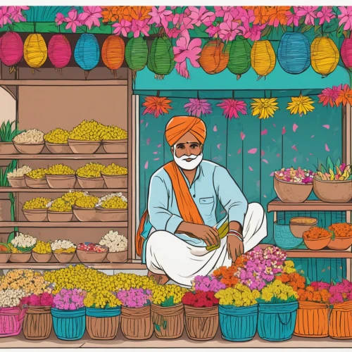 greengrocer,flower shop,shopkeeper,flower stand,flower booth,fruit market,village shop,indian sweets,vegetable market,grocer,rajasthani cuisine,flower cart,punjabi cuisine,florist,spice market,south asian sweets,farmer's market,market stall,picking flowers,farmers market,Illustration,Japanese style,Japanese Style 06