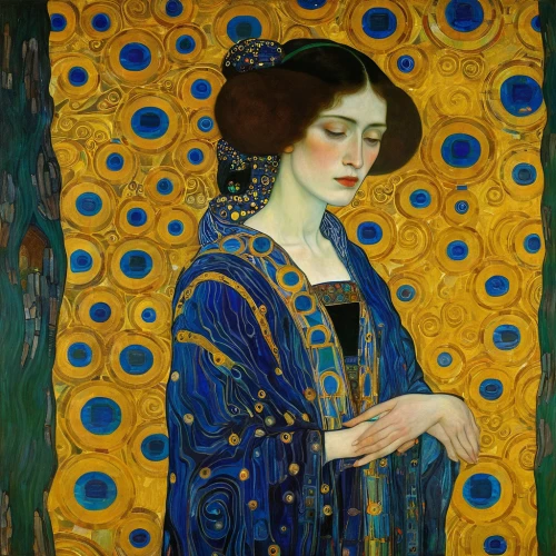 majorelle blue,art nouveau,portrait of a woman,la violetta,mucha,the magdalene,portrait of a girl,ethel barrymore - female,young woman,art nouveau design,lilian gish - female,vincent van gough,rem in arabian nights,art nouveau frame,the hat of the woman,praying woman,woman sitting,1906,art deco woman,mazarine blue,Art,Artistic Painting,Artistic Painting 32