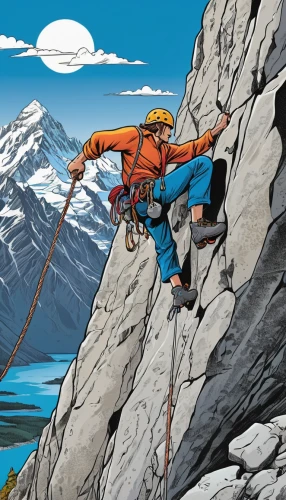 ski mountaineering,via ferrata,alpine climbing,ice climbing,abseiling,mountaineer,sport climbing,rock-climbing equipment,climbing equipment,free solo climbing,mountain guide,cable skiing,mountain rescue,mountaineering,mountain paraglider,men climber,sport climbing helmets,climbing harness,ski touring,mountain climber,Illustration,American Style,American Style 13