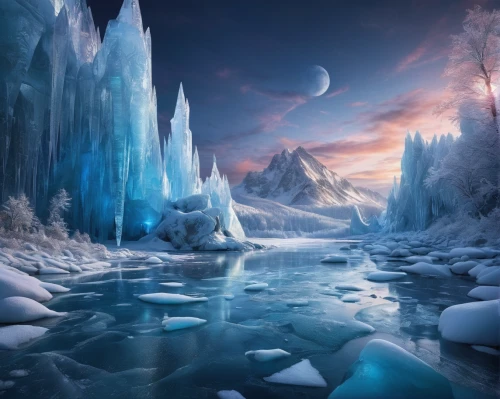 ice landscape,ice planet,fantasy landscape,ice castle,fantasy picture,water glace,frozen ice,winter landscape,ice crystal,winter background,arctic,snow landscape,ice floe,crystalline,fantasy art,ice floes,winter magic,moon seeing ice,frozen lake,frozen