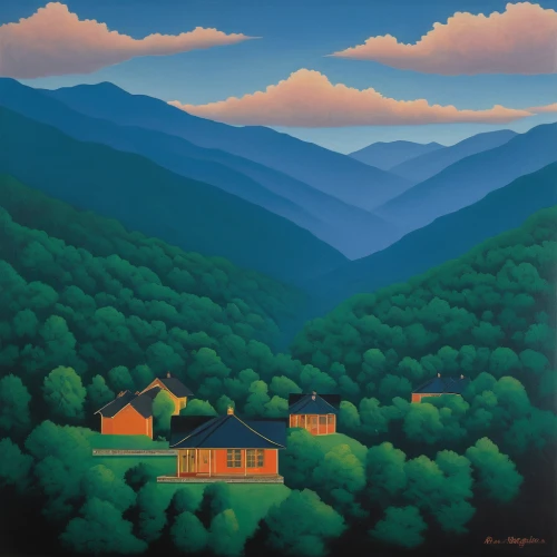 blue ridge mountains,new echota,home landscape,house in mountains,house in the mountains,west virginia,great smoky mountains,shenandoah valley,tennessee,mountainous landscape,virginia,mountain settlement,rural landscape,beech mountains,carol colman,mountain scene,khokhloma painting,mountain landscape,mountain station,georgia,Art,Artistic Painting,Artistic Painting 06