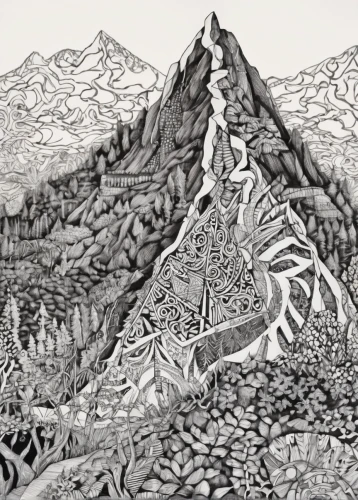 mountainous landforms,mountain ranges,mountains,topography,mountainous landscape,the landscape of the mountains,moutains,glacial landform,terrain,mountain valleys,snow mountains,volcanic landscape,mountain world,mountain range,mountain plateau,mountain slope,mountain,mountain landscape,mountainside,aeolian landform,Illustration,Black and White,Black and White 11