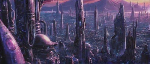 futuristic landscape,alien world,fantasy city,fantasy landscape,alien planet,cityscape,ancient city,metropolis,destroyed city,vast,valerian,fantasy world,post-apocalyptic landscape,sentinel,dystopian,ice planet,citadel,purple landscape,dystopia,scifi,Conceptual Art,Sci-Fi,Sci-Fi 13