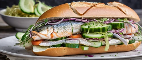 salmon burger,shrimp sandwich,tuna fish sandwich,prawn roll,bánh khoai mì,salmon fillet,fresh shrimp roll,herring roll,cucumber sandwich,bánh mì,fish roll,barramundi,avocado shrimp salad,food photography,sushi roll images,pan-bagnat,oily fish,bánh xèo,mahi-mahi,tuna salad,Conceptual Art,Sci-Fi,Sci-Fi 06