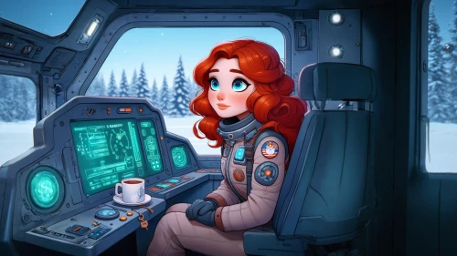 sci fiction illustration,transistor checking,game illustration,flight engineer,transistor,astronaut,research station,spacesuit,asuka langley soryu,cg artwork,aquanaut,transport panel,girl at the computer,snowhotel,soyuz,cosmonaut,astronomer,lost in space,winter service,space-suit