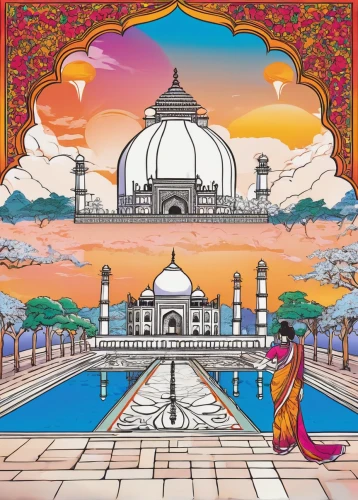 taj-mahal,taj mahal,tajmahal,taj,temples,taj mahal sunset,cd cover,agra,sari,rajasthan,indian art,pink city,rangoli,jaipur,orientalism,hindu,diwali banner,taj mahal india,india,radha,Illustration,Japanese style,Japanese Style 04