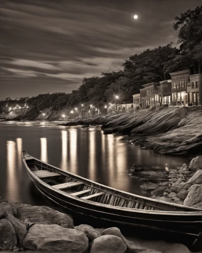 boat landscape,fishing village,house by the water,new england,boathouse,bar harbor,landscape photography,potomac river,massachusetts,night photography,cape cod,nubble,bretagne,night scene,rowboats,fisherman's house,landscape lighting,moonlit night,boat harbor,calm waters,Illustration,Realistic Fantasy,Realistic Fantasy 21