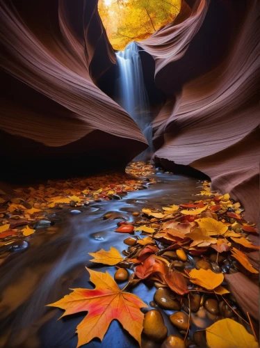 fairyland canyon,fall landscape,antelope canyon,united states national park,slot canyon,zion national park,flowing water,zion,autumn landscape,autumn background,autumn mountains,water flowing,colors of autumn,fallen giants valley,canyon,autumn scenery,flowing creek,cascading,fall foliage,arizona,Conceptual Art,Oil color,Oil Color 11