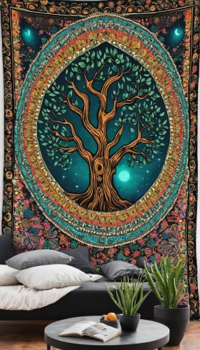 colorful tree of life,tapestry,boho art,hippie fabric,mandala art,duvet cover,boho background,celtic tree,throw pillow,mandala design,boho,tree of life,sacred fig,argan tree,fruit tree,modern decor,wall decor,flourishing tree,gold foil tree of life,yoga mats,Illustration,Abstract Fantasy,Abstract Fantasy 05