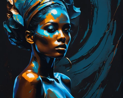 african art,sculpt,blue painting,mystique,digital painting,neon body painting,bodypainting,african woman,world digital painting,tears bronze,bodypaint,body painting,woman sculpture,blue enchantress,digital art,sculptor,decorative figure,dryad,cobalt blue,hand digital painting