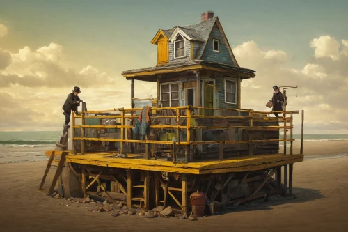 lifeguard tower,stilt house,beachhouse,beach hut,beach house,stilt houses,cube stilt houses,diving bell,house trailer,house of the sea,mobile home,fisherman's house,pigeon house,house insurance,bird house,wooden house,photo manipulation,floating huts,build a house,fisherman's hut,Illustration,Realistic Fantasy,Realistic Fantasy 28