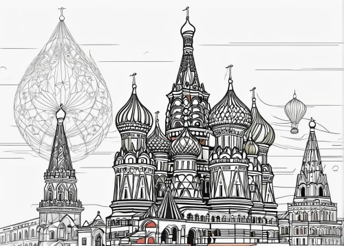 saint basil's cathedral,basil's cathedral,the kremlin,red square,kremlin,the red square,moscow city,moscow 3,moscow,coloring page,coloring pages,under the moscow city,russian pyramid,russian folk style,kazan,roof domes,saintpetersburg,line-art,russia,church towers,Illustration,Black and White,Black and White 04