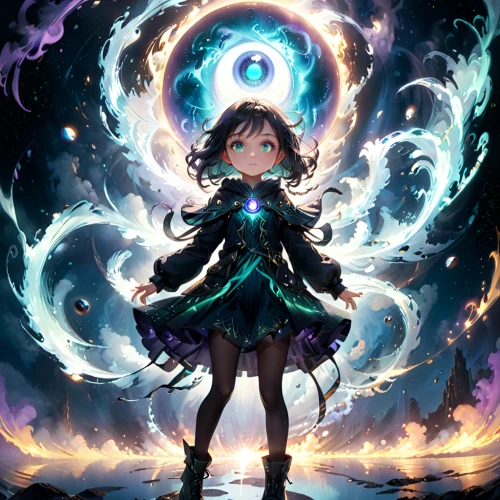 umiuchiwa,summoner,aura,mage,magic grimoire,luminous,supernova,mystical portrait of a girl,astral traveler,magical,libra,zodiac sign libra,fairy galaxy,fantasia,hatsune miku,celestial chrysanthemum,incandescent,aurora,nebula guardian,light bearer,Anime,Anime,General
