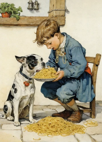boy and dog,girl with dog,dog food,pet food,david bates,jack russell,girl with bread-and-butter,appenzeller sennenhund,vintage boy and girl,small münsterländer,vintage illustration,vintage art,small animal food,vintage children,working terrier,danish swedish farmdog,little boy and girl,frutti di bosco,puppy pet,playing dogs,Illustration,Paper based,Paper Based 29