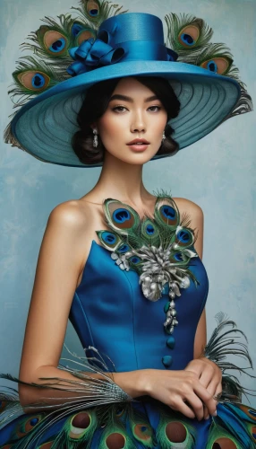 asian conical hat,mazarine blue,blue peacock,the hat of the woman,mazarine blue butterfly,fashion illustration,fashion vector,beautiful bonnet,peacock,ladies hat,jasmine blue,fairy peacock,oriental painting,vietnamese woman,blue butterfly,the hat-female,blue rose near rail,hatmaking,woman's hat,watercolor women accessory,Illustration,Realistic Fantasy,Realistic Fantasy 22