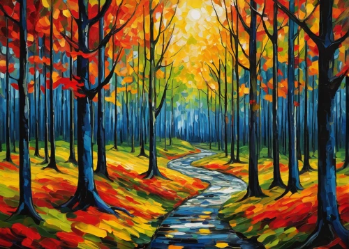 autumn landscape,autumn forest,fall landscape,autumn background,autumn trees,forest landscape,autumn walk,autumn idyll,deciduous forest,autumn scenery,forest road,autumn leaves,the autumn,forest path,autumn theme,fall leaves,forest background,fall foliage,oil painting on canvas,the trees in the fall,Art,Artistic Painting,Artistic Painting 37