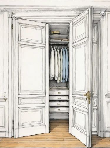 walk-in closet,armoire,wardrobe,closet,cabinetry,cupboard,women's closet,pantry,chiffonier,storage cabinet,china cabinet,laundry room,laundress,cabinets,clotheshorse,changing room,bathroom cabinet,garment racks,shoe cabinet,dresser,Illustration,Black and White,Black and White 13