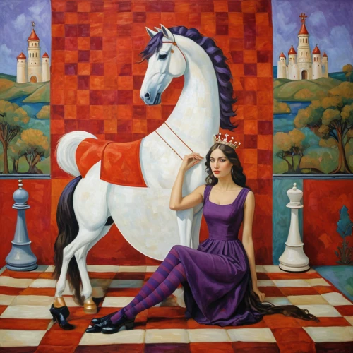 queen of hearts,unicorn art,chess player,carousel horse,la violetta,arabian horse,chessboard,miss circassian,andalusians,equestrianism,vertical chess,chessboards,chess,rarity,play chess,equestrian,chess game,chess piece,girl with a dolphin,chess icons,Illustration,Realistic Fantasy,Realistic Fantasy 03