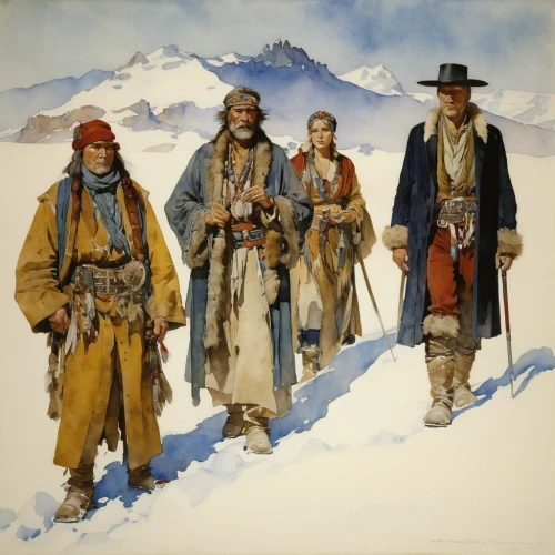 pilgrims,nomads,nomadic people,pamir,mountaineers,utonagan,milvus migrans,guards of the canyon,group of people,travelers,eskimo,alpine hats,film poster,karakoram,east-european shepherd,the pamir mountains,cossacks,sarplaninac,forest workers,kyrgyz,Illustration,Paper based,Paper Based 23